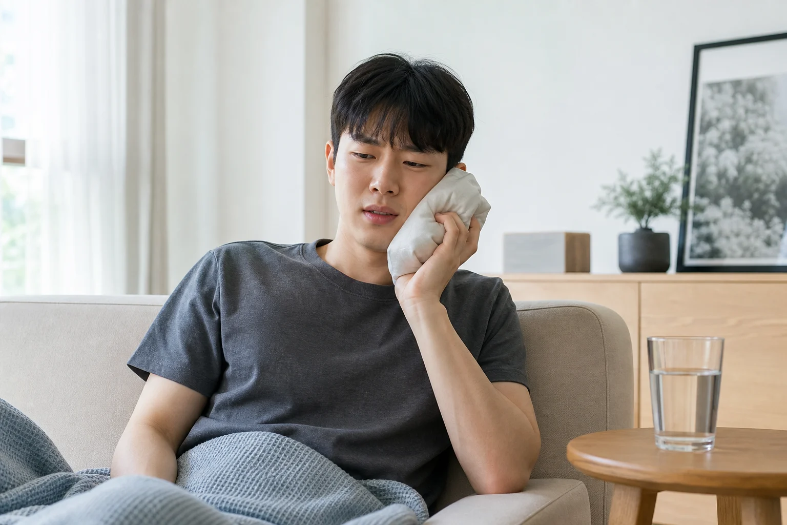 사랑니 발치 후 식사 생활 관리 장면